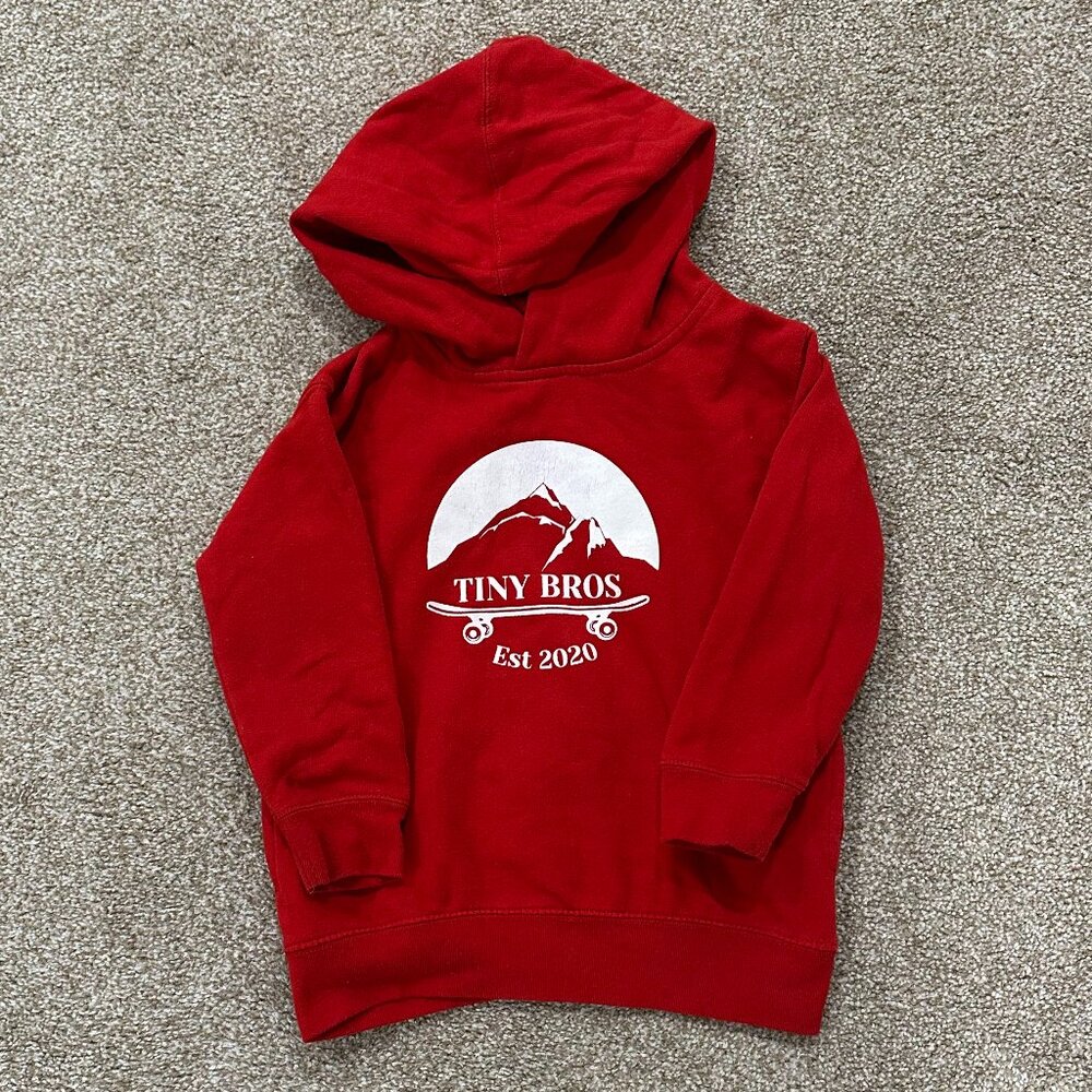 Tiny Bros Est 2020 Skateboard Logo Hoodie - Size 4T - Red